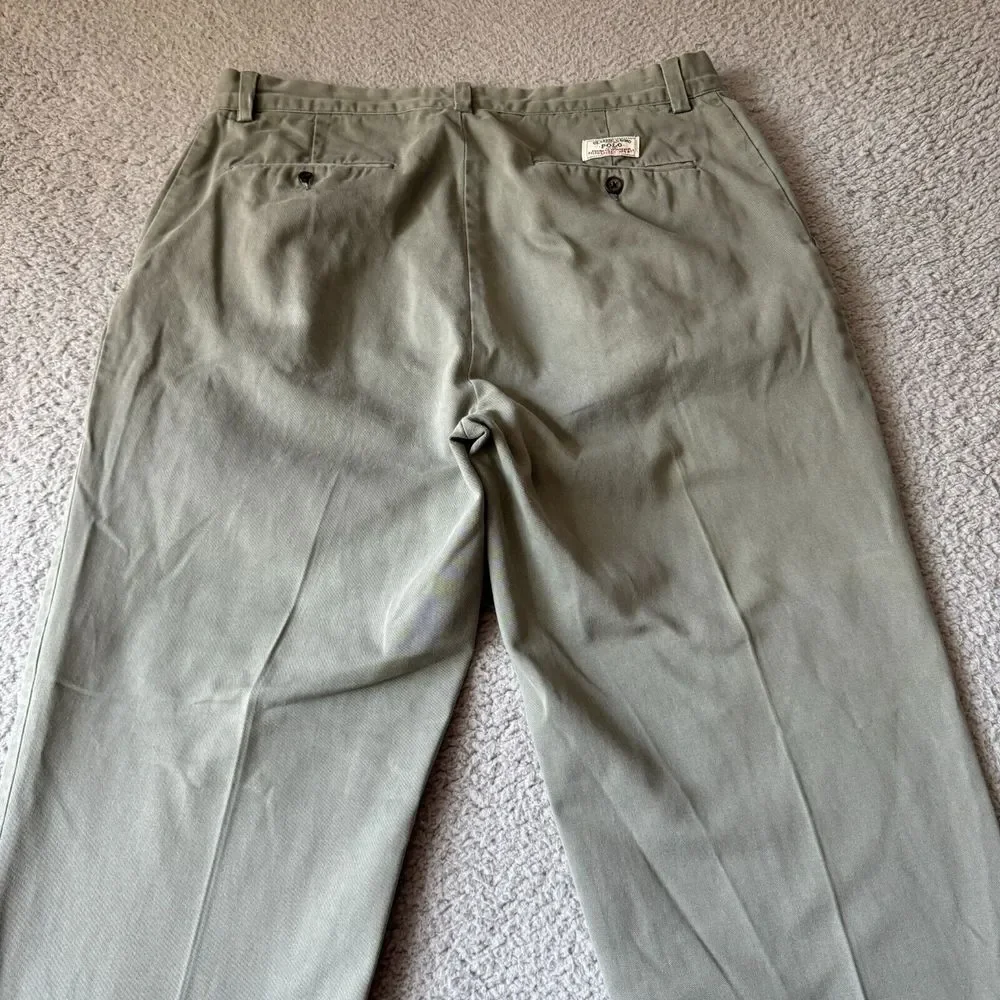 Vintage Polo Ralph Lauren Pants Mens 33x30 Green Chino Twill‎ Slacks Singapore *